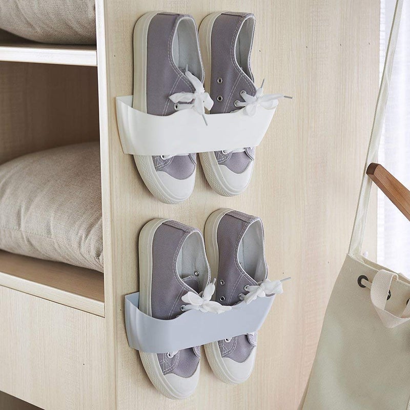 Yocice Wall Mounted Shoes Rack 4pcs with Sticky Hanging Strips, Plastic Shoes Holder Storage Organizer,Door Shoe Hangers (White- SM02(4PCS)) - Image 3